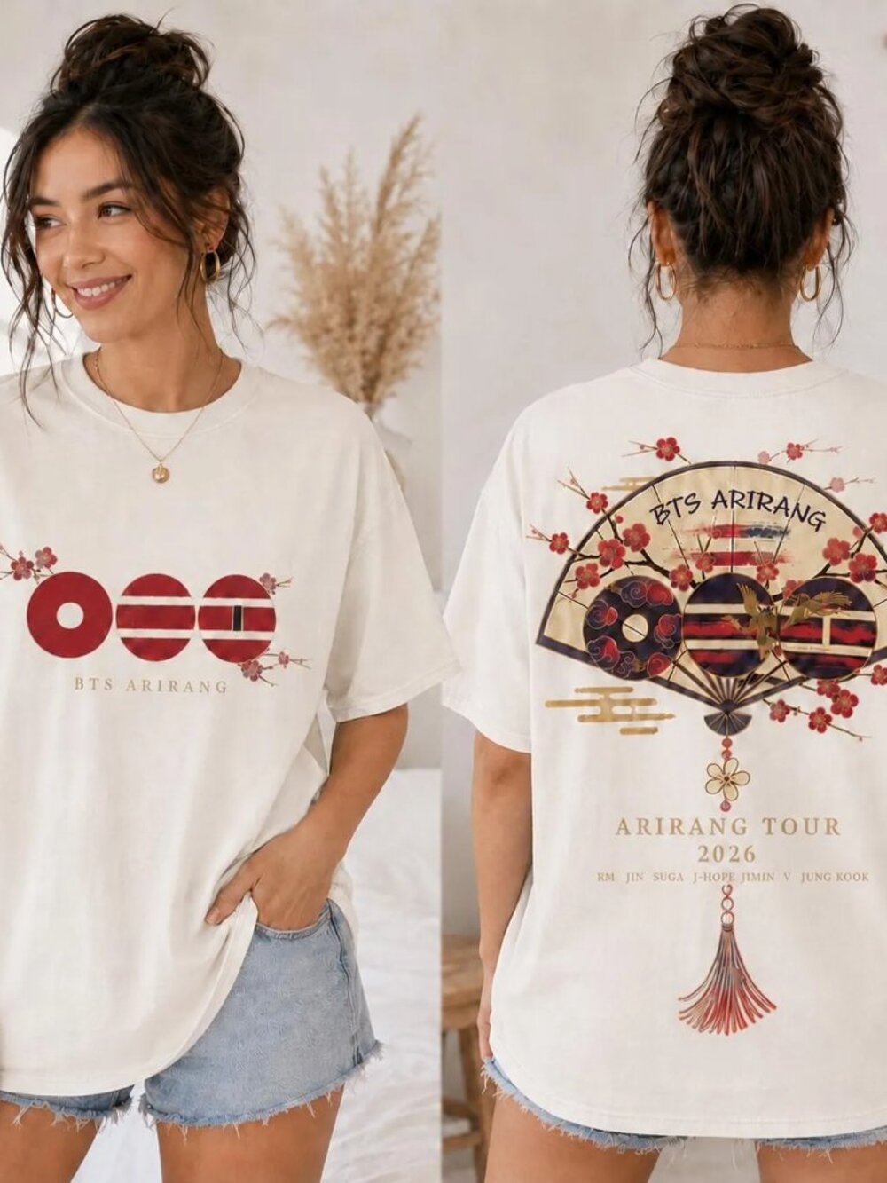 BTS Arirang Korean Folding Fan Shirt, Two Sided Cherry Blossom Tour 2026 T Shirt